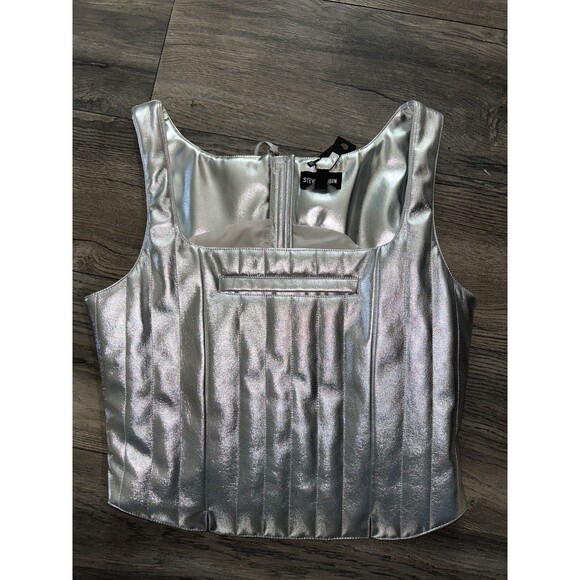 Steve Madden Women's Mallika Silver Corset Faux Leather Top Size M NWT Y2K Disco - Picture 7 of 9